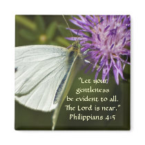 White Butterfly on Purple Wildflower Refrigerator Magnet