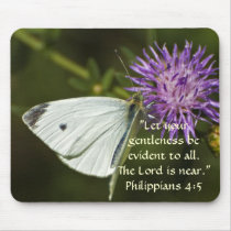 White Butterfly on Purple Wildflower Mousepads