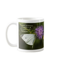 White Butterfly on Purple Wildflower Coffee Mug