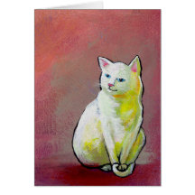White cat art fun painting Whitey sitting pretty Greeting Card