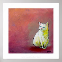White cat art fun painting Whitey sitting pretty Print