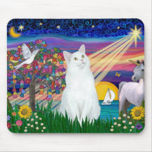 White Cat - Magical Night Mouse Pads