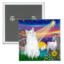 White Cat - Magical Night Pinback Button