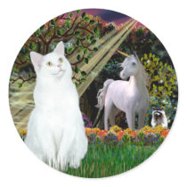 White Cat - Magical Woods Round Stickers