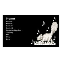 White Cat on Piano Keys Business Cards