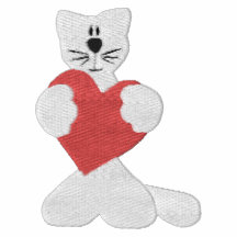 White Cat with Red Heart Valentine Embroidery Polo