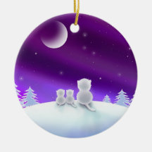 White Cats on Snow Hill Holiday Ornament
