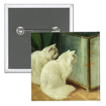 White Cats Watching Goldfish Pin