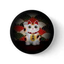 White Ceramic Maneki Neko Pinback Buttons