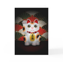 White Ceramic Maneki Neko Greeting Cards