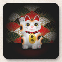 White Ceramic Maneki Neko Drink Coasters