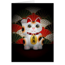 White Ceramic Maneki Neko Greeting Cards
