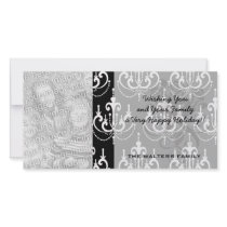 white chadelier on black modern damask design picture card