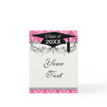 white chandelier chic pink damask graduation greeting cards