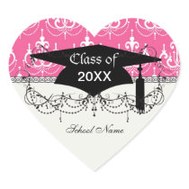 white chandelier chic pink damask graduation heart stickers