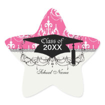 white chandelier chic pink damask graduation star sticker