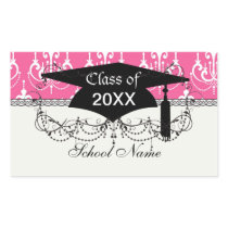 white chandelier chic pink damask graduation rectangular sticker