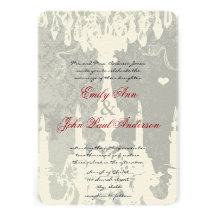 White Chandeliers on Silver Cloud Wedding Invite