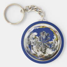 White cherry blossoms in crystal ball keychain