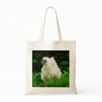 White Chicken in Green Grass Canvas Bag