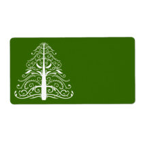 White Christmas Tree on Green Shipping Label