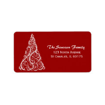 White Christmas Tree on Red Return Address Label