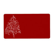White Christmas Tree on Red Shipping Label