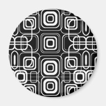 White Circles and Squares on Black Products Refrigerator Magnets