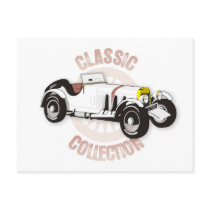 White classic racing car postcard