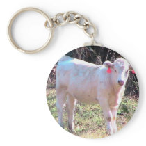 White Cow With Tagged Ears In A Wide Meadow Keychain
