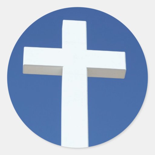 White Cross Round Stickers
