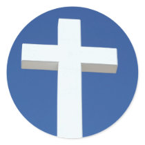 White Cross Round Stickers