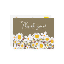 White Daisies and Ladybugs Thank You Postcard