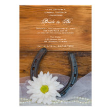 White Daisy and Horseshoe Country Bridal Shower Invitation