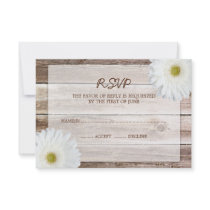 White Daisy Barn Wood Wedding RSVP Response Card Personalized Invitation