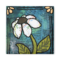 White Daisy on Blue Background - Collage Fridge Magnet
