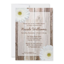 White Daisy Rustic Barn Wood Bridal Shower Invites