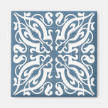 White Damask on Denim background Refrigerator Magnet