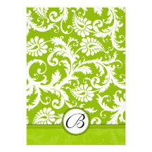 White Damask Swirls Apple Green Wedding Invitation