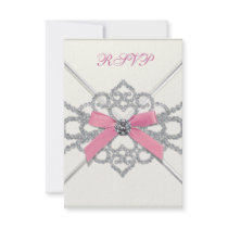 White Diamonds Pink Sweet 16 Birthday Party Personalized Invite