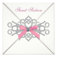 White Diamonds Pink Sweet 16 Party Announcement