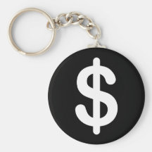 White dollar sign on black background keychain