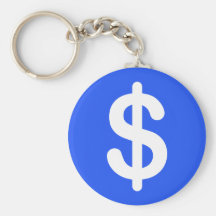 White dollar sign on blue background keychain
