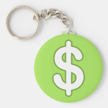 White dollar sign on green background keychain