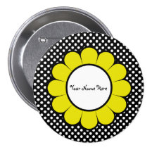 White Dots on Black Yellow Flower Pin