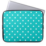 White dots, Teal Polka Dot Pattern. laptop sleeves