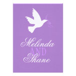 White dove purple ribbon formal wedding RSVP Personalized Invitations