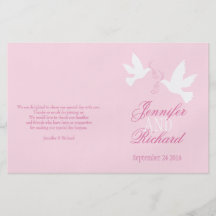 White doves light pink ribbon Wedding Programme Custom Flyer