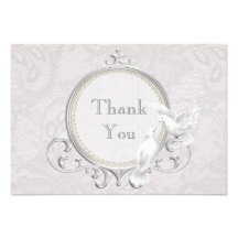 White Doves & Paisley Lace Thank You Wedding Personalized Invite