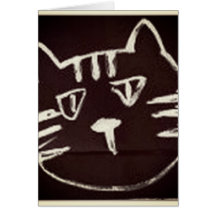 white drawing on black sketch of a cat greeting card